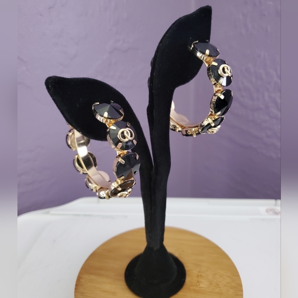 Large Black and Gold Hoop Earrings - Picture 1 of 2